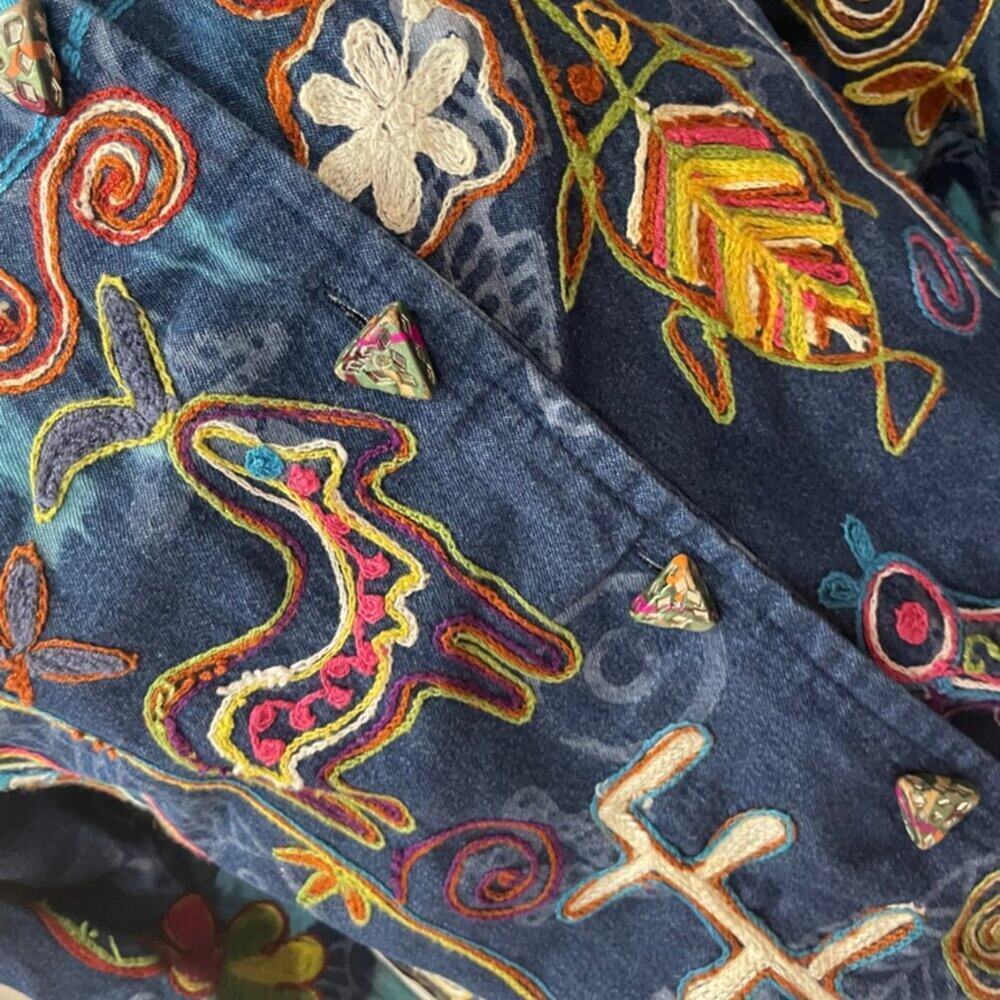 Y2K 90'S SANDY STARKMAN JACKET DEMIN TRIBAL EMBROIDERED SZ S HIPPIE BOHO CORE - Picture 15 of 16